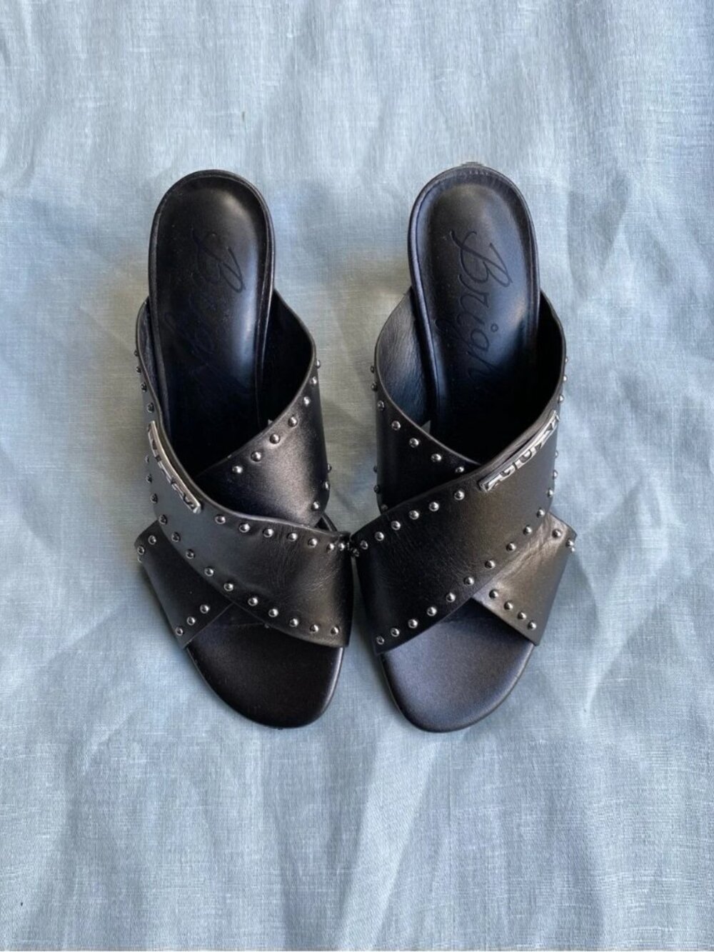 Brighton dark metallic grey criss cross studded heel Teresa sandal - Picture 2 of 10